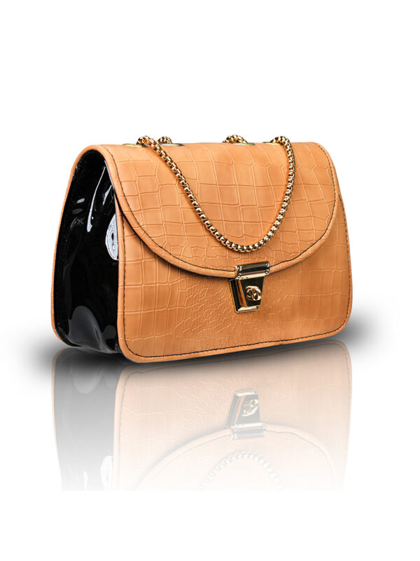 Women's Sling Bag with Gold Chain Strap, Stylish Sling Bag for Women 22 cm x 15 cm (Orange Mustard)