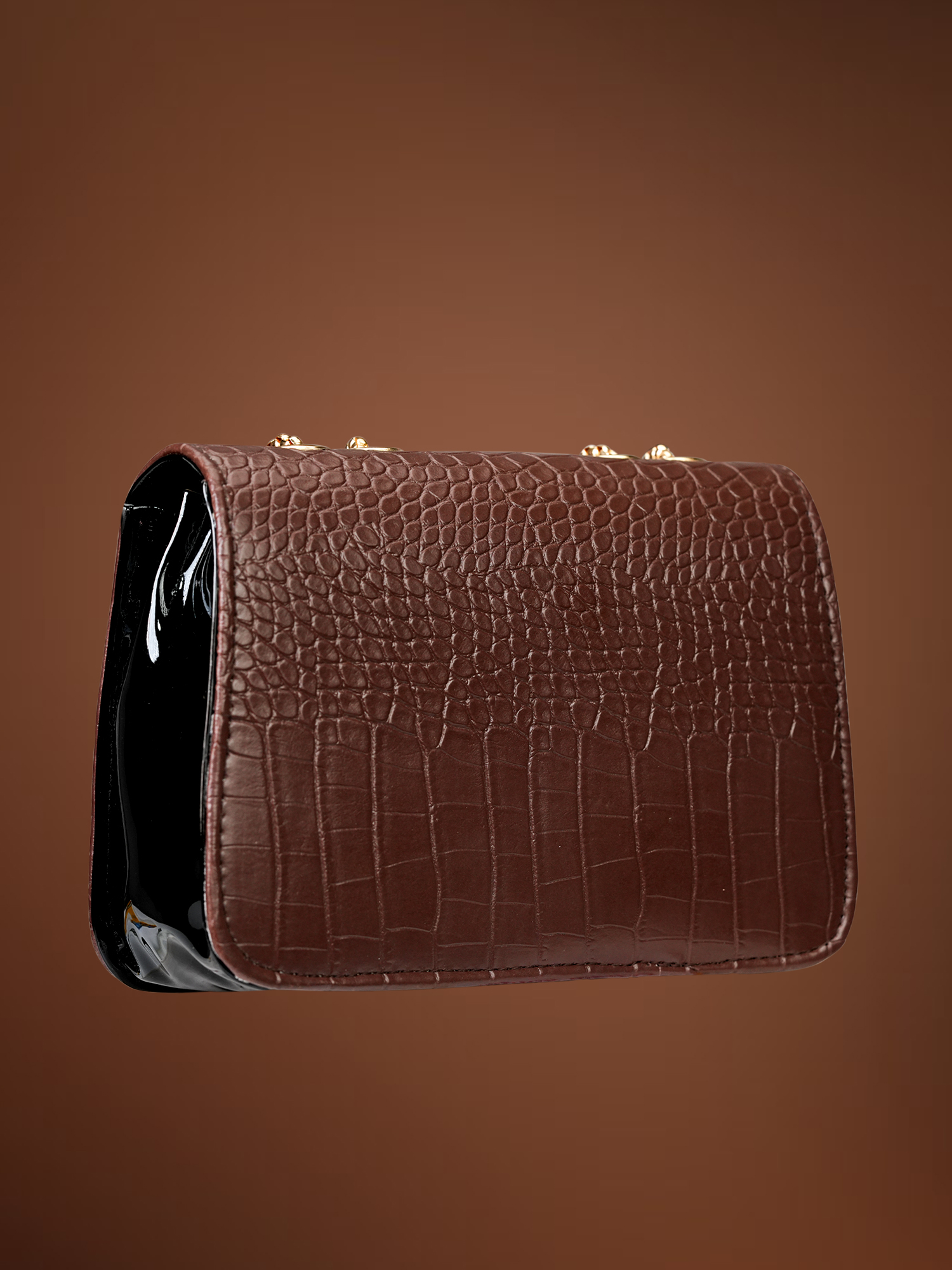 Women's Sling Bag with Gold Chain Strap, Stylish Sling Bag for Women 22 cm x 15 cm (Dark Brown) - Image 5