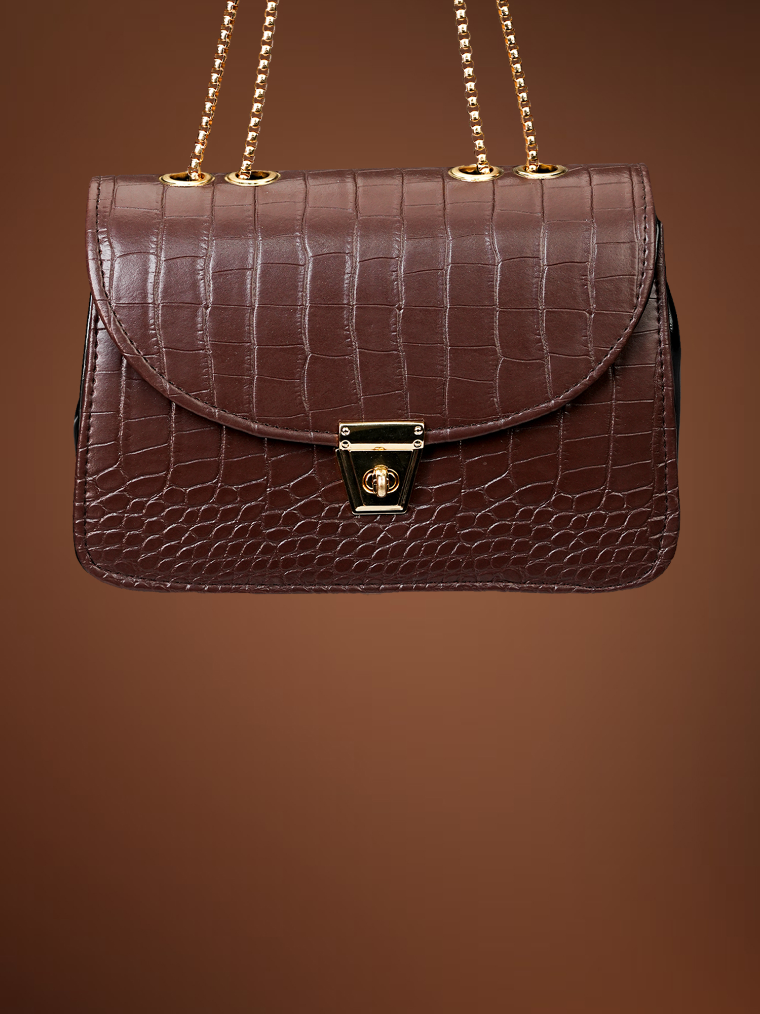 Women's Sling Bag with Gold Chain Strap, Stylish Sling Bag for Women 22 cm x 15 cm (Dark Brown) - Image 2