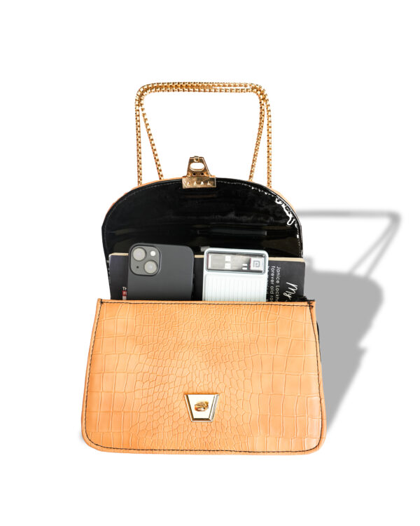 Women's Sling Bag with Gold Chain Strap, Stylish Sling Bag for Women 22 cm x 15 cm (Orange Mustard) - Image 5