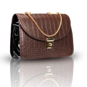 Women's Sling Bag with Gold Chain Strap, Stylish Sling Bag for Women 22 cm x 15 cm (Dark Brown)