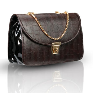 Women's Sling Bag with Gold Chain Strap, Stylish Sling Bag for Women 22 cm x 15 cm (Dark Chocolate)