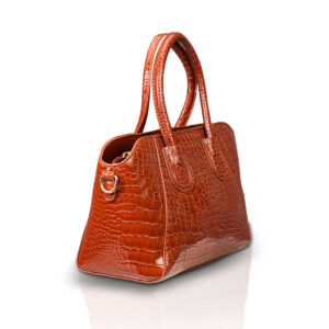 Women's Satchels Crocodile Embossed Leather Handbag, 30 cm x 20 cm x 12 cm (Brown)