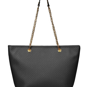 Quilted Faux Leather Tote Bag with Golden Chain Handles | Ladies Purse Handbag (Black)