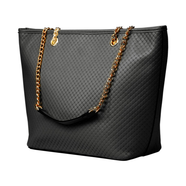 Quilted Faux Leather Tote Bag with Golden Chain Handles | Ladies Purse Handbag - Image 13