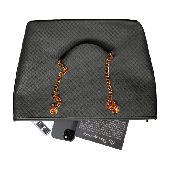 Quilted Faux Leather Tote Bag with Golden Chain Handles | Ladies Purse Handbag - Image 12