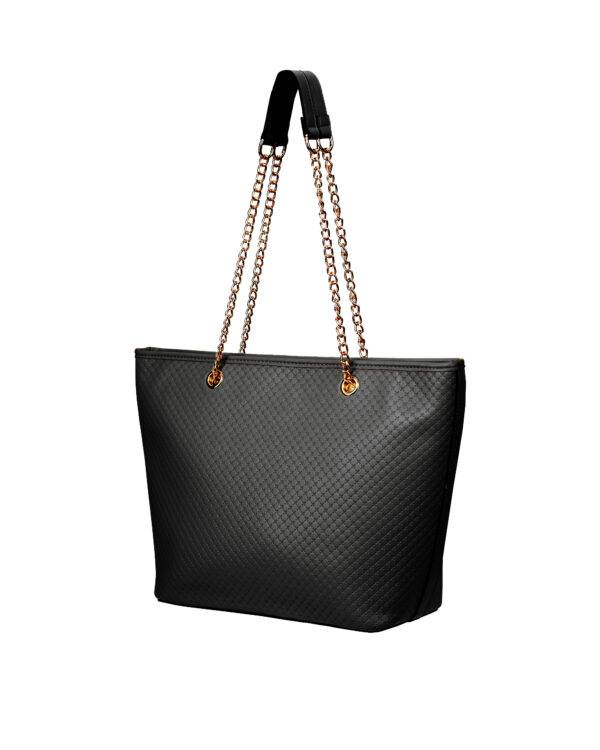 Quilted Faux Leather Tote Bag with Golden Chain Handles | Ladies Purse Handbag - Image 11