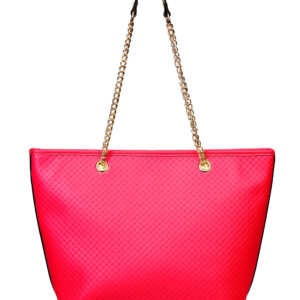 Quilted Faux Leather Tote Bag with Golden Chain Handles | Ladies Purse Handbag (Red)