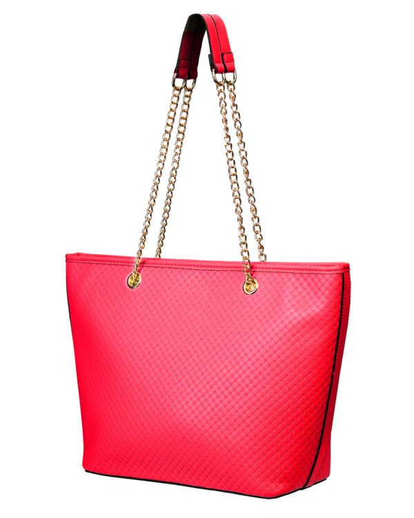 Quilted Faux Leather Tote Bag with Golden Chain Handles | Ladies Purse Handbag - Image 7