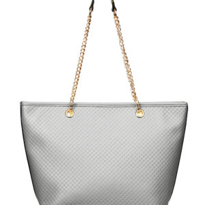 Quilted Faux Leather Tote Bag with Golden Chain Handles | Ladies Purse Handbag (Silver)