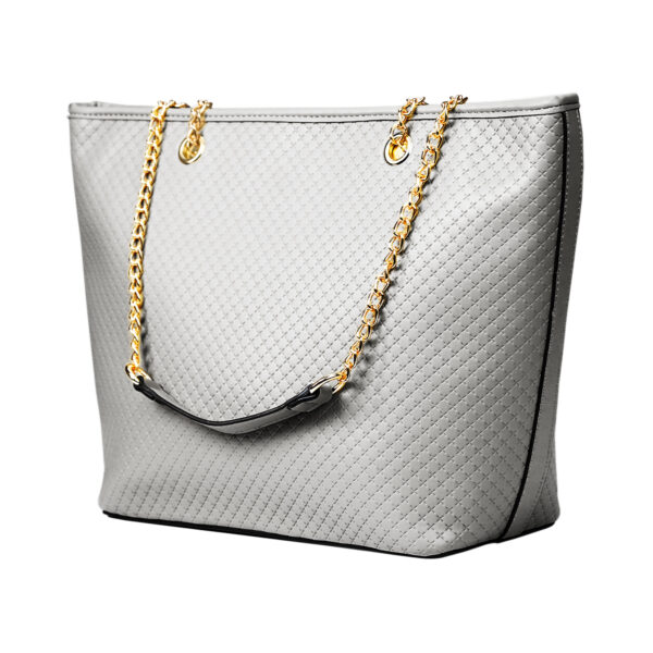 Quilted Faux Leather Tote Bag with Golden Chain Handles | Ladies Purse Handbag - Image 5