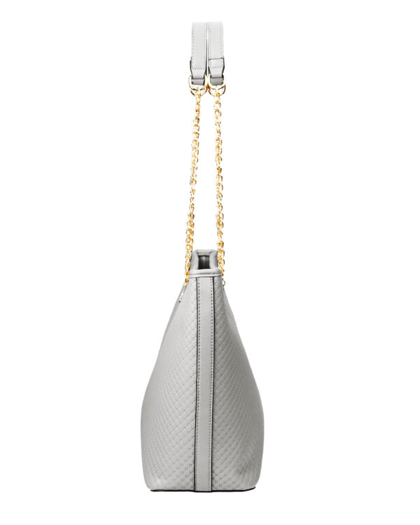 Quilted Faux Leather Tote Bag with Golden Chain Handles | Ladies Purse Handbag - Image 2