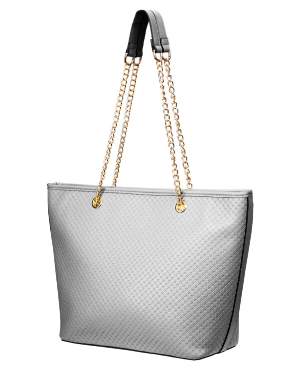 Quilted Faux Leather Tote Bag with Golden Chain Handles | Ladies Purse Handbag - Image 3
